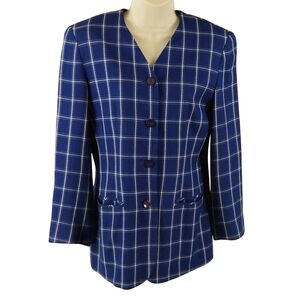 Pendleton Classic Plaid  Blue Blazer with White Accents Size 6